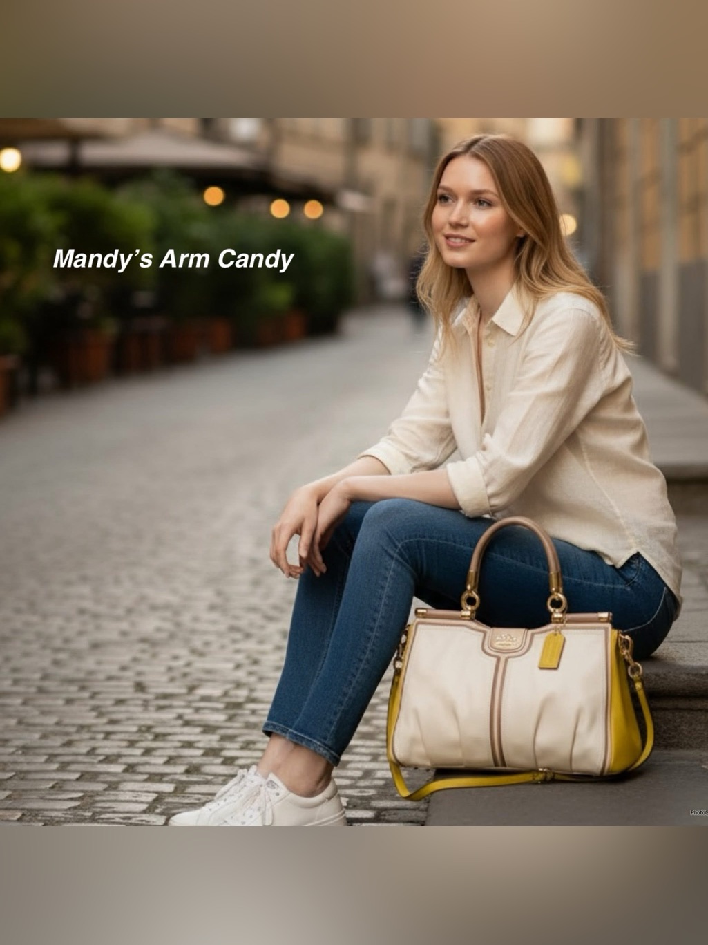 Coach Madison Pinnacle White And Yellow Leather Shoulder Bag